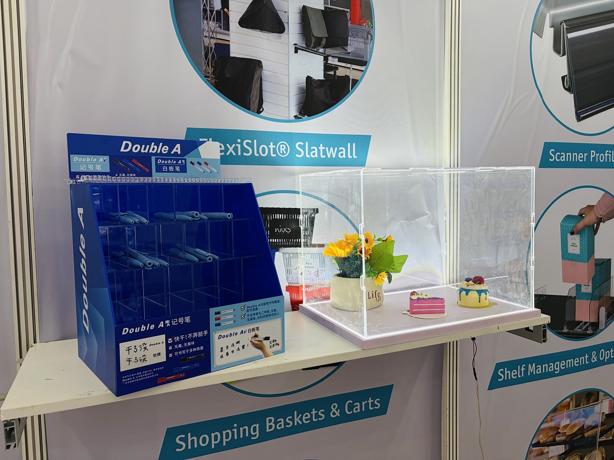 Display stand with plastic sign holder at Ningbo exhibition 2026
